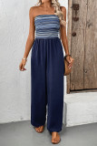 Sexy Stripe Pocket Weave Contrast Strapless Loose Jumpsuits
