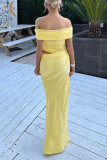 Sexy Solid Color Mesh Off Shoulder Long Dresses