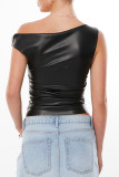 Sexy Solid Color Patchwork Oblique Collar Tops