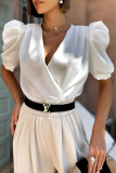 Casual Solid Color Ruched V Neck Tops