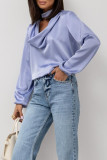 Casual Solid Color Patchwork U Neck Tops