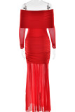 Sexy Solid Color Ruched Flower Shape Off Shoulder Long Dresses