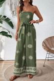 Vacation Snowflakes Print Lace Up Zipper Strapless Loose Jumpsuits