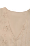 Casual Solid Color Jacquard Hollow Out V Neck Tops