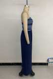 Sexy Stripe Pocket Weave Contrast Strapless Loose Jumpsuits
