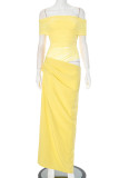 Sexy Solid Color Mesh Off Shoulder Long Dresses