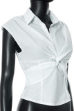 Casual Solid Color Ruched V Neck Tops
