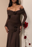 Sexy Solid Color Ruched Flower Shape Off Shoulder Long Dresses