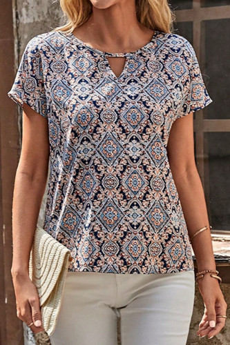 Casual Geometric Print Patchwork O Neck T-Shirts