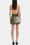 Casual Stripe Lace Up Backless Contrast Halter Sleeveless Dresses