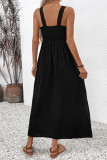 Vacation Flowers Embroidered Slit Square Neck Sling Dresses