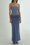 Sexy Solid Color Ruched Square Neck Sleeveless Two Pieces