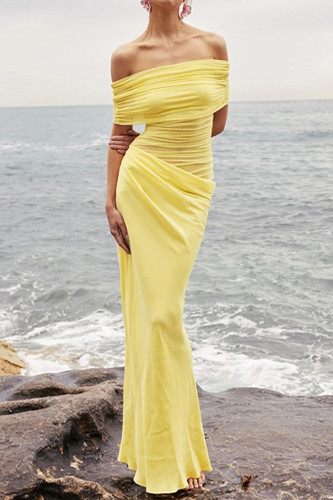 Sexy Solid Color Mesh Off Shoulder Long Dresses