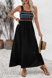 Vacation Flowers Embroidered Slit Square Neck Sling Dresses