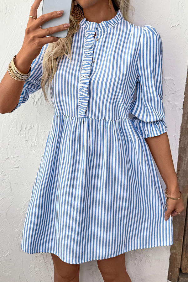 Elegant Stripe Stringy Selvedge Mandarin Collar A Line Dresses