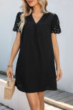 Casual Solid Color Beading Pleated V Neck Short Sleeve Short Sleeve Dress