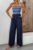 Sexy Stripe Pocket Weave Contrast Strapless Loose Jumpsuits
