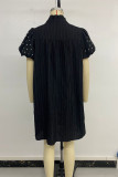 Casual Solid Color Beading Pleated V Neck Short Sleeve Short Sleeve Dress