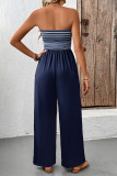Sexy Stripe Pocket Weave Contrast Strapless Loose Jumpsuits