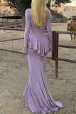 Elegant Solid Color Backless Flounce O Neck Long Dresses
