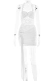 Sexy Solid Color Lace Backless Halter Wrapped Skirt Dresses