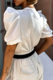 Casual Solid Color Ruched V Neck Tops