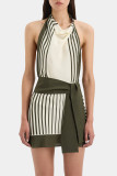 Casual Stripe Lace Up Backless Contrast Halter Sleeveless Dresses