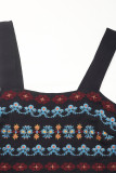 Vacation Flowers Embroidered Slit Square Neck Sling Dresses