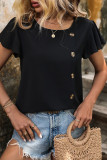 Casual Solid Color Buttons O Neck T-Shirts
