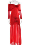 Sexy Solid Color Ruched Flower Shape Off Shoulder Long Dresses