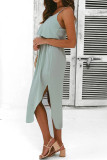 Casual Solid Color Lace Up Slit Irregular Sling Dresses