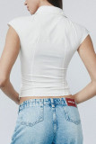 Casual Solid Color Ruched V Neck Tops