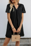 Casual Solid Color Beading Pleated V Neck Short Sleeve Short Sleeve Dress