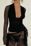 Sexy Solid Color Lace V Neck Tops