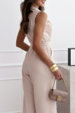 Casual Solid Color Pocket Lace Up V Neck Jumpsuits