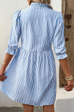 Elegant Stripe Stringy Selvedge Mandarin Collar A Line Dresses