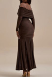 Sexy Solid Color Ruched Flower Shape Off Shoulder Long Dresses