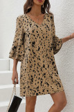 Vacation Geometric Print Flounce V Neck A Line Dresses