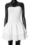 Sexy Solid Color Ruffle Ruched Strapless Cake Skirt Dresses