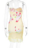 Sexy Floral Print Ruffle Strapless Printed Dresses