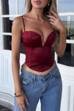 Sexy Solid Color Patchwork V Neck Tops