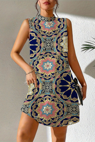 Vacation National Totem Print Contrast Half A Turtleneck Sleeveless Dresses