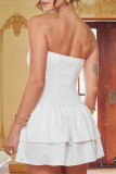 Sexy Solid Color Ruffle Ruched Strapless Cake Skirt Dresses