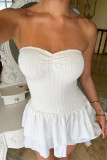 Sexy Solid Color Ruffle Ruched Strapless Cake Skirt Dresses