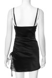 Sexy Solid Color Lace Draw String V Neck Sling Dresses