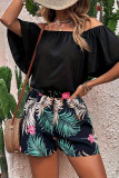 Casual Floral Print Patchwork Off Shoulder Short Sleeve Two Pieces