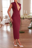 Sexy Solid Color Patchwork V Neck One Step Skirt Dresses