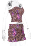 Sexy Flowers Leopard Patchwork Contrast Strapless Sleeveless Two Pieces