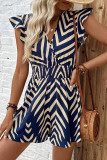 Casual Striped Print Patchwork V Neck Loose Rompers