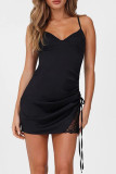 Sexy Solid Color Lace Draw String V Neck Sling Dresses